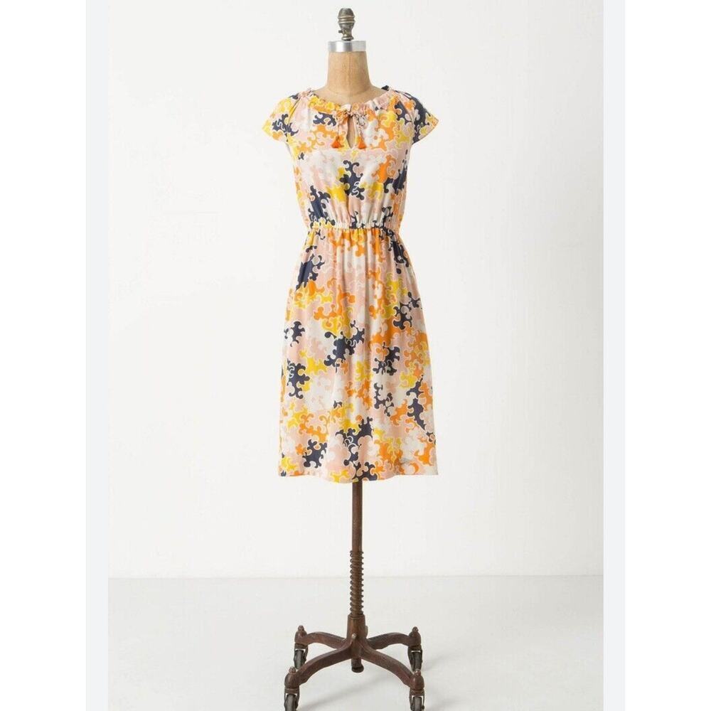 Anthropologie "Puzzled Pieces Dress" Vanessa Virginia, 100% Silk, 8, $178 RARE